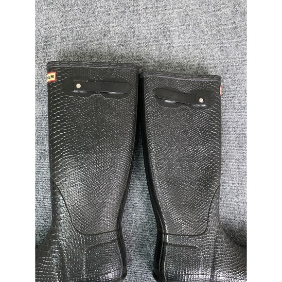 Hunter Black Rubber Rain BOOTS Original Carnaby Boa Snake Tall Size 8 M/9 F NEW - Picture 5 of 7